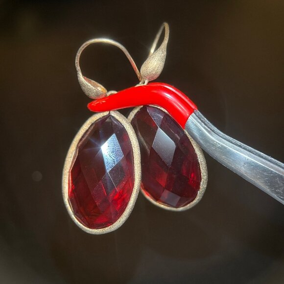 RL Teardrop Shaped Red Stone Earrings - Picture 2 of 5